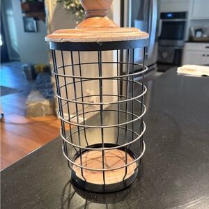 Black and Wood Wire Basket